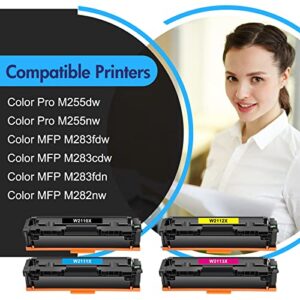 206A 206X Toner Cartridges 4 Pack High Yield (with Chip) Compatible Replacement for HP 206X 206A W2110X W2110A Color Pro MFP M283fdw M255dw M283cdw M283 M255 Printer Ink (Black Cyan Yellow Magenta)