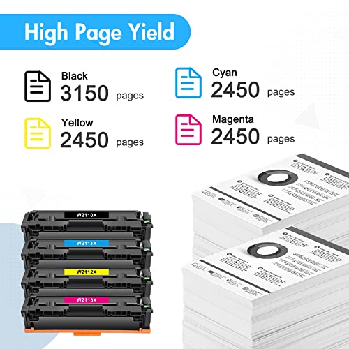 206A 206X Toner Cartridges 4 Pack High Yield (with Chip) Compatible Replacement for HP 206X 206A W2110X W2110A Color Pro MFP M283fdw M255dw M283cdw M283 M255 Printer Ink (Black Cyan Yellow Magenta)