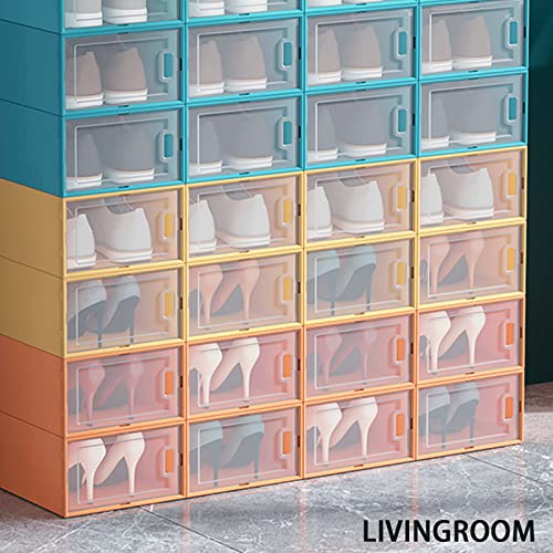 VONIKKU 12 Pack Shoe Storage Boxes, Clear Plastic Shoe Containers Bins with Lids, Stackable Foldable Drop Front Space Saving Shoe Organizer boxes for Closet, Bedroom, Bathroom (White)