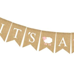 Lamb Baby Shower Decorations, It's A Girl Burlap Banner,Baby Sheep Themed Baby Shower Party, Little Lamb Décor Party Supplies