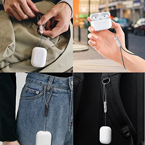 JPLFYRE Lanyard for AirPods Pro 2nd Generation, Wireless Bluetooth Earbuds Protective Case Soft Silicone Anti-Lost Compatible with (Grey) White