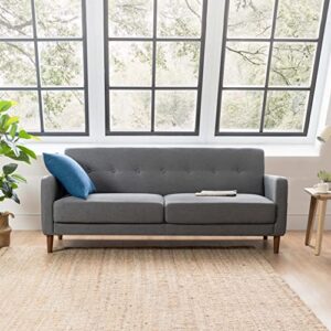 Mellow Adair Mid-Century Modern Sofa Couch with Armrest Pockets, Tufted Linen Fabric, Dark Heather Grey