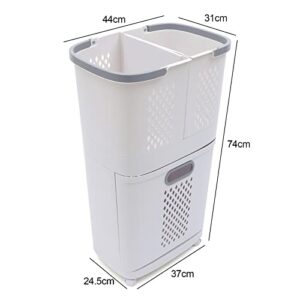 AKaSping Laundry Basket with Wheels 2 Tier Plastic Rolling Laundry Basket Organizer 3 Section White Mesh Clothes Storage Basket for Bathroom Living Room Bedroom Nursery Kitchen