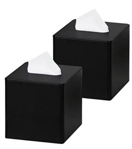 golranlye tissue box cover square 2 pack pu leather facial tissue box holder for dresser bathroom decor (black)