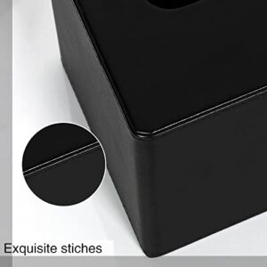 GOLRANLYE Tissue Box Cover Square 2 Pack PU Leather Facial Tissue Box Holder for Dresser Bathroom Decor (Black)