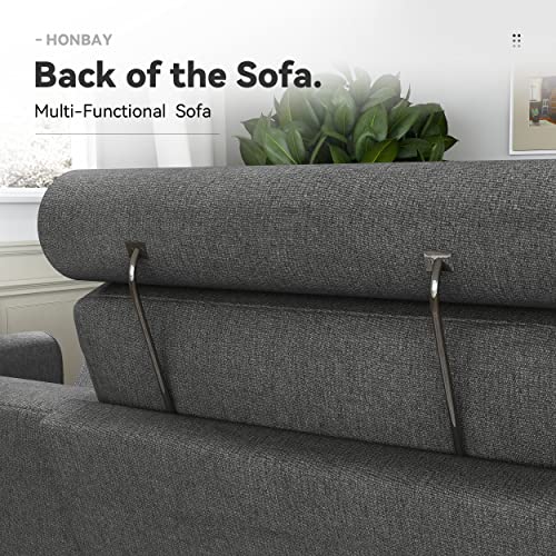 HONBAY Convertible Sectional Couch L Shape Sofa with Chaise Modern Fabric Sectional Sofa with Cup Holders L Shaped Couch for Living Room, Dark Grey