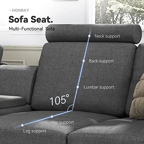 HONBAY Convertible Sectional Couch L Shape Sofa with Chaise Modern Fabric Sectional Sofa with Cup Holders L Shaped Couch for Living Room, Dark Grey