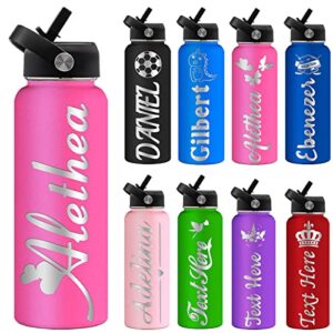 Hapelf Personalized Kids Water Bottle Custom 24oz Insulated Bottles Customized Engraved Name Water Flask with Straw School Stainless Steel Gifts Girls Boys Women