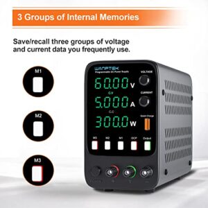 DC Power Supply Variable, 60V 5A Bench Power Supply with Memories, Output Switch, Adjustable Switching Regulated Power Supply with 4-Digits Display, Encoder Adjustment Knob