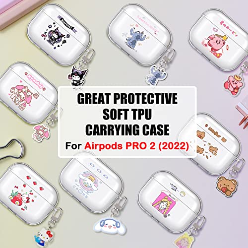 Cute Blue Dog Case Compatible for AirPod Pro 2nd Generation(2022) Cover Clear with Kawaii Anime Keychain for Women Girls Kids Soft Silicone Full Body Protective Cover for AirPods Pro 2