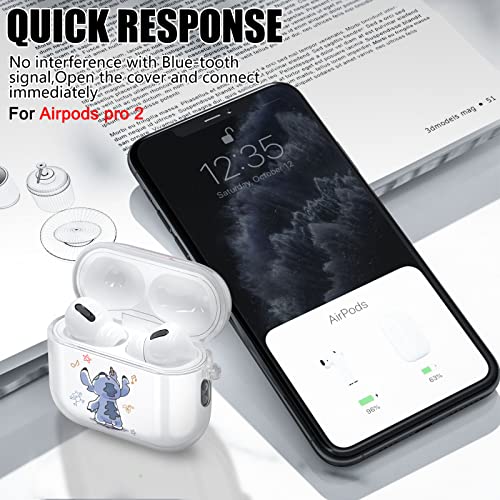 Cute Blue Dog Case Compatible for AirPod Pro 2nd Generation(2022) Cover Clear with Kawaii Anime Keychain for Women Girls Kids Soft Silicone Full Body Protective Cover for AirPods Pro 2