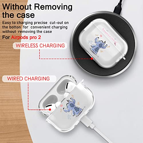 Cute Blue Dog Case Compatible for AirPod Pro 2nd Generation(2022) Cover Clear with Kawaii Anime Keychain for Women Girls Kids Soft Silicone Full Body Protective Cover for AirPods Pro 2