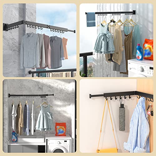 BONYCUST 3 Fold Retractable Clothes Drying Rack, Wall Mounted Clothes Hanger Collapsible for Balcony, Bathroom, Patio,Laundry (Black)