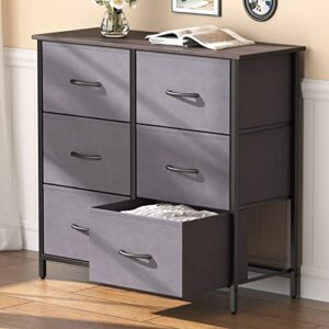 lifewit dresser for bedroom, chest of drawers with 6 fabric dressers, storage tower bins units for closet, living room, hallway, dormitory, office organization, steel frame&wood top, dark grey