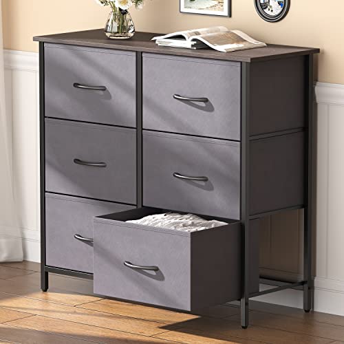 Lifewit Dresser for Bedroom, Chest of Drawers with 6 Fabric Dressers, Storage Tower Bins Units for Closet, Living Room, Hallway, Dormitory, Office Organization, Steel Frame&Wood Top, Dark Grey