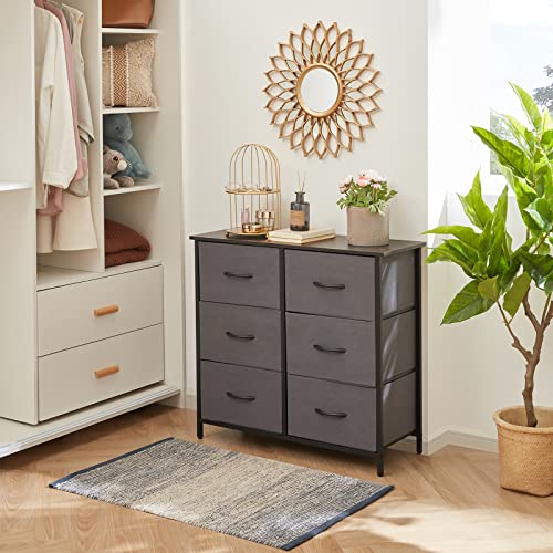 Lifewit Dresser for Bedroom, Chest of Drawers with 6 Fabric Dressers, Storage Tower Bins Units for Closet, Living Room, Hallway, Dormitory, Office Organization, Steel Frame&Wood Top, Dark Grey