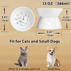 Kopmath Raised Cat Slow Feeder, Ceramic Slow Feeder Cat Bowl, Upgraded Ridges to Prevent Vomiting and Indigestion, No Spill High Edge for Dry/Wet Food, Heavy and Stable, Easy to Clean Pet Bowls