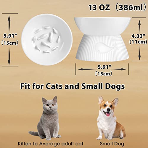 Kopmath Raised Cat Slow Feeder, Ceramic Slow Feeder Cat Bowl, Upgraded Ridges to Prevent Vomiting and Indigestion, No Spill High Edge for Dry/Wet Food, Heavy and Stable, Easy to Clean Pet Bowls