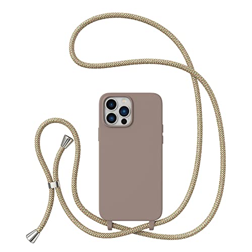 ZTOFERA Crossbody Case for iPhone 14 Pro with Lanyard Strap Adjustable Rope Liquid Silicone Soft Cover for iPhone 14 Pro 6.1 inch-Brown