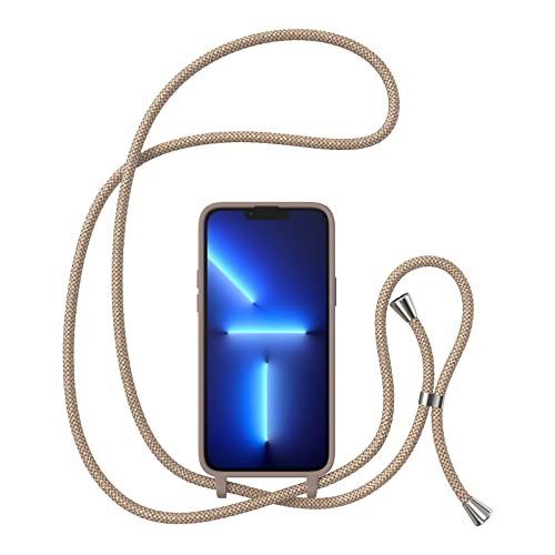 ZTOFERA Crossbody Case for iPhone 14 Pro with Lanyard Strap Adjustable Rope Liquid Silicone Soft Cover for iPhone 14 Pro 6.1 inch-Brown