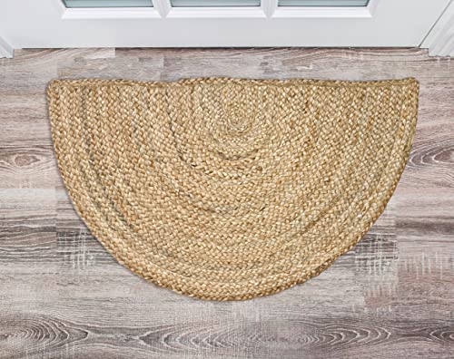 Chardin home Jute Braided Boho Semi-Circular Rug Natural Jute, 18x30 inch Rustic Jute Throw Rug, Artisanal Bohemian Handcrafted Home Décor,Perfect as Doormat, Great for Kitchens, Study, dorms