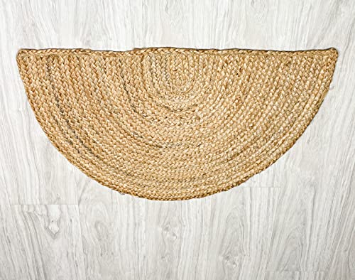 Chardin home Jute Braided Boho Semi-Circular Rug Natural Jute, 18x30 inch Rustic Jute Throw Rug, Artisanal Bohemian Handcrafted Home Décor,Perfect as Doormat, Great for Kitchens, Study, dorms