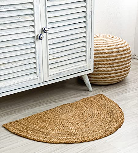 Chardin home Jute Braided Boho Semi-Circular Rug Natural Jute, 18x30 inch Rustic Jute Throw Rug, Artisanal Bohemian Handcrafted Home Décor,Perfect as Doormat, Great for Kitchens, Study, dorms