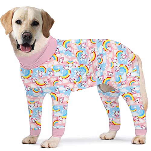 PriPre Dogs Surgery Recovery Suit Unicorn Printed Long Sleeve Shirts Soft Pajamas Onesie Jumpsuit Prevent Licking Dogs Shedding Suit for Large Dogs(Pink,2XL)