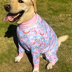 PriPre Dogs Surgery Recovery Suit Unicorn Printed Long Sleeve Shirts Soft Pajamas Onesie Jumpsuit Prevent Licking Dogs Shedding Suit for Large Dogs(Pink,2XL)