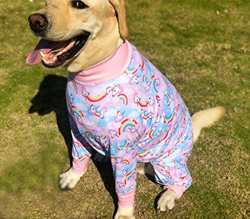 PriPre Dogs Surgery Recovery Suit Unicorn Printed Long Sleeve Shirts Soft Pajamas Onesie Jumpsuit Prevent Licking Dogs Shedding Suit for Large Dogs(Pink,2XL)