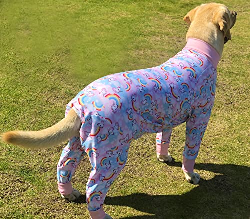 PriPre Dogs Surgery Recovery Suit Unicorn Printed Long Sleeve Shirts Soft Pajamas Onesie Jumpsuit Prevent Licking Dogs Shedding Suit for Large Dogs(Pink,2XL)