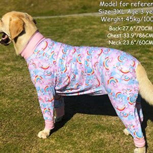 PriPre Dogs Surgery Recovery Suit Unicorn Printed Long Sleeve Shirts Soft Pajamas Onesie Jumpsuit Prevent Licking Dogs Shedding Suit for Large Dogs(Pink,2XL)