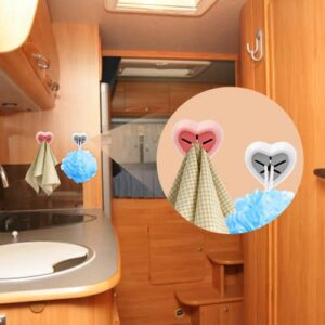 MingQiEven 4 Pcs Towel Hook Holder Grabber, Camper Accessories for Travel Trailers, Drill Free Self Adhesive Push Hooks Firmly Hook for Kitchen RV Camper