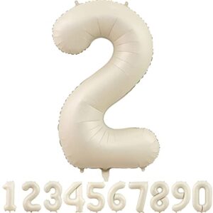 40 inch cream white number 2 balloons,large foil helium mylar birthday party balloon 0-9 matte nude white number (2) for baby shower wedding decorations