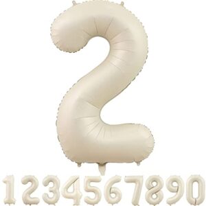 40 Inch Cream White Number 2 Balloons,Large Foil Helium Mylar Birthday Party Balloon 0-9 Matte Nude White Number (2) for Baby Shower Wedding Decorations