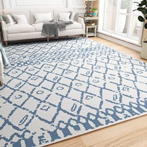 washable boho blue area rug - 5x7 feet modern carpet with non-slip backing neutral room decor for living room bedroom playroom entryway entrance indoor