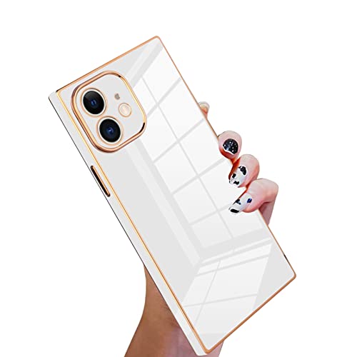 KANGHAR Square Case Compatible with iPhone 11 Luxury Cute Plating Design Square Case Full-Body Anti-Scratch Shockproof Bumper Protective Cover for iPhone 11 6.1 Inch White