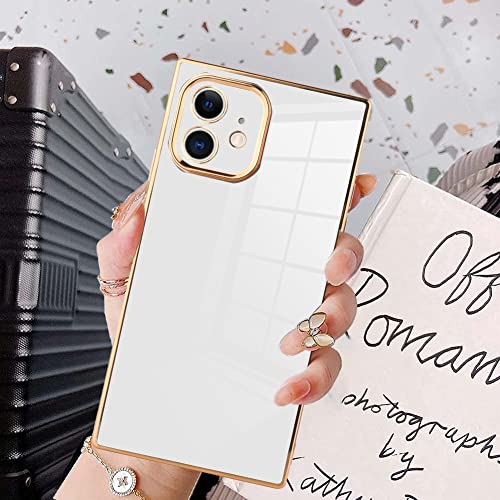 KANGHAR Square Case Compatible with iPhone 11 Luxury Cute Plating Design Square Case Full-Body Anti-Scratch Shockproof Bumper Protective Cover for iPhone 11 6.1 Inch White