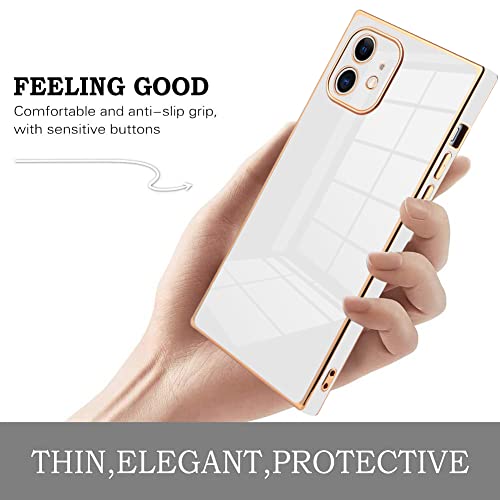 KANGHAR Square Case Compatible with iPhone 11 Luxury Cute Plating Design Square Case Full-Body Anti-Scratch Shockproof Bumper Protective Cover for iPhone 11 6.1 Inch White