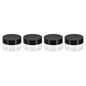 uxcell clear plastic jars with black lid, 4pcs 3.4oz/100ml reusable round food storage containers for kitchen household organizer