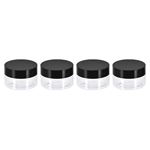 uxcell Clear Plastic Jars with Black Lid, 4Pcs 3.4oz/100ml Reusable Round Food Storage Containers for Kitchen Household Organizer