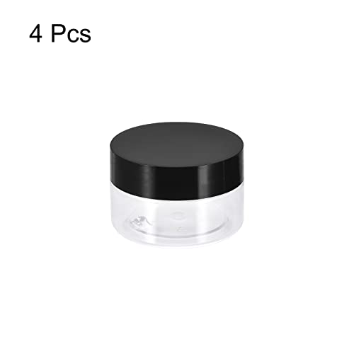 uxcell Clear Plastic Jars with Black Lid, 4Pcs 3.4oz/100ml Reusable Round Food Storage Containers for Kitchen Household Organizer