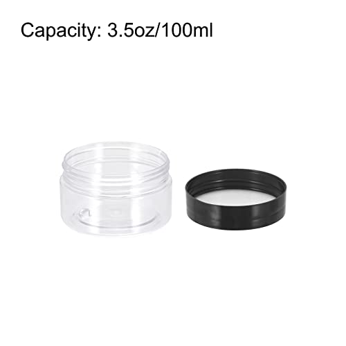 uxcell Clear Plastic Jars with Black Lid, 4Pcs 3.4oz/100ml Reusable Round Food Storage Containers for Kitchen Household Organizer