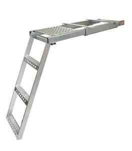mytee products 3 rung pull-out trailer step ladder with standing platform folding truck step galvanized steel for use with trucks, trailers and rv's
