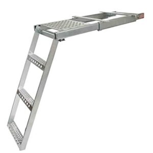 Mytee Products 3 Rung Pull-Out Trailer Step Ladder with Standing Platform Folding Truck Step Galvanized Steel for Use with Trucks, Trailers and RV's