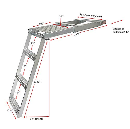 Mytee Products 3 Rung Pull-Out Trailer Step Ladder with Standing Platform Folding Truck Step Galvanized Steel for Use with Trucks, Trailers and RV's