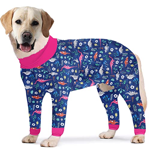 PriPre Dogs Surgery Recovery Suit Dinosaur Printed Long Sleeve Shirts Soft Pajamas Onesie Jumpsuit Prevent Licking Dogs Shedding Suit for Large Dogs(Navy,3XL)