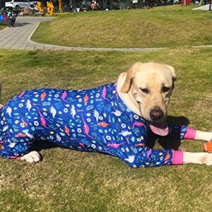 PriPre Dogs Surgery Recovery Suit Dinosaur Printed Long Sleeve Shirts Soft Pajamas Onesie Jumpsuit Prevent Licking Dogs Shedding Suit for Large Dogs(Navy,3XL)