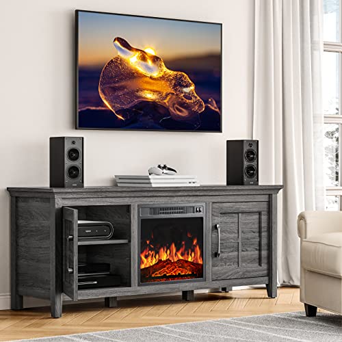 Pipishell Fireplace TV Stand with 18″ Fireplace for up to 70 inch TVs, Electric Fireplace TV Stand with Storage Cabinet&Adjustable Shelves, Fireplace Entertainment Center Holds up to 200 lbs, PIWFS02G
