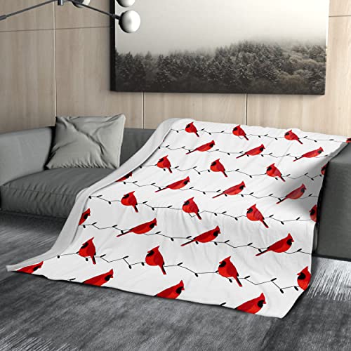 Cardinal Birds Blanket Velvet Touch Ultra Plush Christmas Holiday Printed Fleece Throw/Blanket for Kids and Adults Cardinal Gift -50 x 60inch